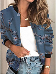 cheap -Women&#039;s Casual Jacket Daily Holiday Going out Spring Summer Regular Coat Regular Fit Breathable Sporty Active Casual Jacket Long Sleeve 3D Print Floral Full Zip Print Blue