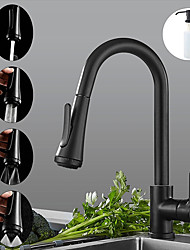 cheap -Kitchen Faucet,Matte Black Brass 4-Function Single Handle One Hole Button Design Pull-out / Pull-down Centerset Contemporary Kitchen Taps(with Soap Dispenser)