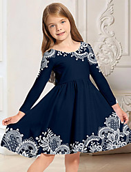 cheap -Kids Little Girls&#039; Dress Rainbow Unicorn Animal A Line Dress Daily Holiday Vacation Print Navy Blue Above Knee Long Sleeve Casual Cute Sweet Dresses Fall Spring Regular Fit 3-10 Years