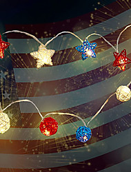 cheap -American Independence Day Party Lights Decoration Red Blue White Stars Takraw Ball String Lights 2m-10LEDs Battery Powered Fairy Lights Wedding Party Christmas Home Garden Holiday Decorations
