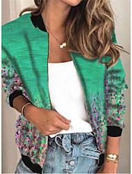cheap -Women&#039;s Casual Jacket Daily Holiday Going out Spring Summer Regular Coat Regular Fit Breathable Sporty Active Casual Jacket Long Sleeve 3D Print Floral Color Gradient Full Zip Print Green Blue Light