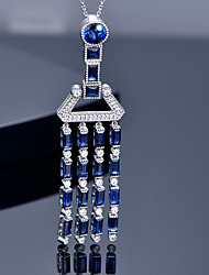 cheap -LUCKY DOLL High-Class Jewelry Design Simulation Royal Sapphire Pendant Women&#039;s Long Tassel Necklace