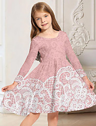 cheap -Kids Little Girls&#039; Dress Floral A Line Dress Daily Holiday Vacation Print Pink Above Knee Long Sleeve Casual Cute Sweet Dresses Fall Spring Regular Fit 3-10 Years