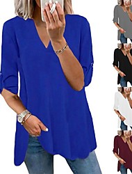 cheap -european and american women&#039;s clothing 2022 new chiffon long-sleeved shirt amazon solid color v-neck pullover casual loose t-shirt top