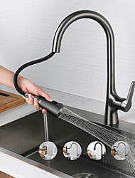cheap -Pull-Out Kitchen Faucet,3-Function Button Design Single Handle One Hole Tall High Arc Modern Contemporary Kitchen Taps