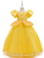 cheap -Kids Little Girls&#039; Dress Flower A Line Dress Party Beaded Puff Sleeve Yellow Maxi Short Sleeve Princess Dresses Spring Summer Slim 3-10 Years