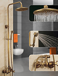 Antique Brass Bathroom Rain Shower Faucet Set Dual Ceramic Lever Tub Tap Frs042 