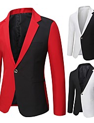 cheap -Men&#039;s Blazer Party Evening Business Spring Regular Coat Slim Quick Dry Party Casual Jacket Long Sleeve Color Block Patchwork White Black Red