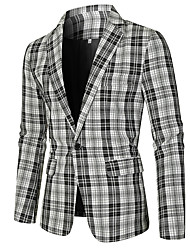 cheap -Men&#039;s Blazer Party / Evening Fall Spring Regular Coat Regular Fit Thermal Warm Casual Jacket Long Sleeve Houndstooth Plaid / Check Pocket Patchwork White+Black
