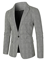 cheap -Men&#039;s Blazer Party / Evening Fall Spring Regular Coat Regular Fit Thermal Warm Casual Jacket Long Sleeve Houndstooth Plaid / Check Pocket Patchwork Gray