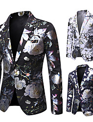 cheap -Men&#039;s Blazer Party Fall Winter Regular Coat Slim Quick Dry Business Jacket Long Sleeve 3D Print Print Print White Black Navy Blue