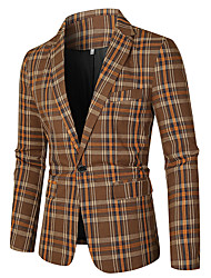cheap -Men&#039;s Blazer Party / Evening Fall Spring Regular Coat Regular Fit Thermal Warm Casual Jacket Long Sleeve Houndstooth Plaid / Check Pocket Patchwork Coffee