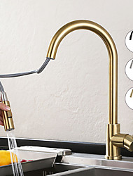 cheap -Kitchen Faucet,Stainless Steel Pull-out Hign Arc Rotatable Multi-function Brushed Gold Finish Single Handle One Hole Kitchen Tap