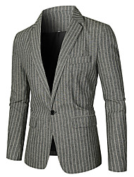 cheap -Men&#039;s Blazer Party / Evening Fall Spring Regular Coat Regular Fit Thermal Warm Casual Jacket Long Sleeve Striped Pocket Patchwork Gray