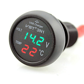Car LED 12-24V Battery Monitor Digital Display Voltage Meter Thermometer A W