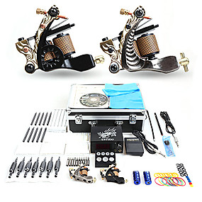 baratos kits profissionais do tatuagem-Kit de tatuagem profissional Máquina de tatuagem - 2 pcs máquinas de tatuagem, Profissional LCD de alimentação 2xMáquina Tatuagem de ferro fundido para linhas e sombras / Capa Inclusa