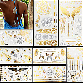 baratos Tatuagens Temporárias-8 pcs Metálico Tatuagem Adesiva Tatuagens temporárias Séries Totem / Séries Animal / Séries Flores Impermeável / Flash / Renda Arte para o Corpo Rosto / Mãos / Braço / Purpurina / não tóxica