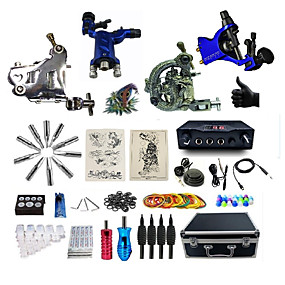 baratos kits profissionais do tatuagem-BaseKey Kit de tatuagem profissional Máquina de tatuagem - 4 pcs máquinas de tatuagem, Profissional Liga 20 W Fonte de Alimentação LED 2xMáquina Tatuagem rotativa para linhas e sombras / 1 x