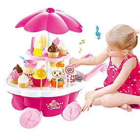 baratos Fantasia &amp; Faz de Conta-Brinquedo de gelado Conjuntos Toy Cozinha Brinquedos de Faz de Conta Sorvete Doces Doces Música e luz Revestimento em Plástico Crianças Pré escola Brinquedos Dom 39 pcs