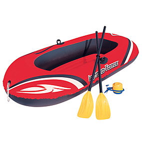 baratos Canoagem-2 Pessoas Conjunto de Barco Inflável com Bomba de Ar Manual Remo Europeu PVC Dobradiça portátil Pesca Passeios de barco Esportes Aquáticos 196*114 cm
