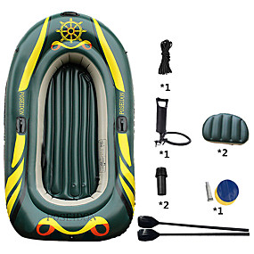 baratos Canoagem-3-4 Pessoas Conjunto de Barco Inflável com Bomba de Ar Manual Colchonete de Ar Remo Europeu PVC Dobradiça portátil Pesca Passeios de barco 215*125*27 cm