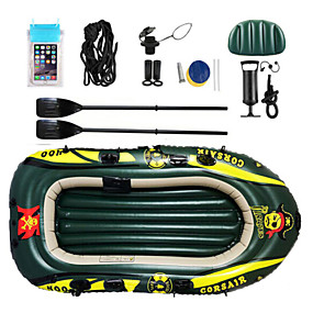 baratos Canoagem-2 Pessoas Conjunto de Barco Inflável com Bomba de Ar Manual Colchonete de Ar Remo Europeu PVC Dobradiça portátil Pesca Passeios de barco Esportes Aquáticos 182*120*21 cm