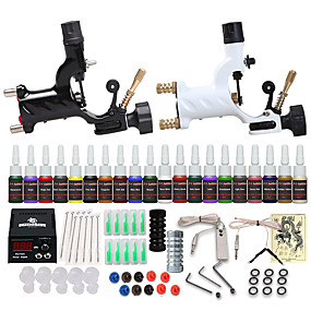 baratos Kits de Tatuagem para Iniciantes-Máquina de tatuagem Conjunto de Principiante - 2 pcs máquinas de tatuagem com 20 x 5 ml tintas de tatuagem, Profissional, Segurança, 20 cores Liga LCD de alimentação No case 2xMáquina Tatuagem