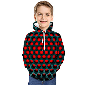 baratos 2020 Tendência-Infantil Bébé Para Meninos Activo Básico Geométrica Estampa Colorida 3D Estampado Manga Longa Moleton &amp; Blusa de Frio Vermelho