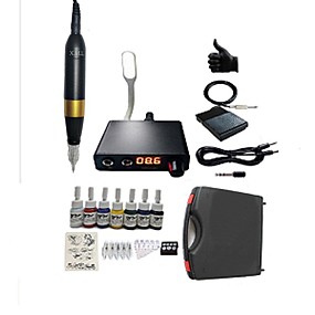baratos Kits de Tatuagem para Iniciantes-BaseKey Máquina de tatuagem Conjunto de Principiante - 1 pcs máquinas de tatuagem com 7 x 5 ml tintas de tatuagem, Profissional Liga de Alúminio Fonte de Alimentação LED Capa Inclusa 5 W Caneta de