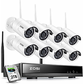 abordables Systèmes de Sécurité-zosi 8 ch 1080p h.265 système de vidéosurveillance sans fil système de sécurité nvr ir camera pal / ntsc cmos étanche jour vision nocturne kits de surveillance de caméra ip