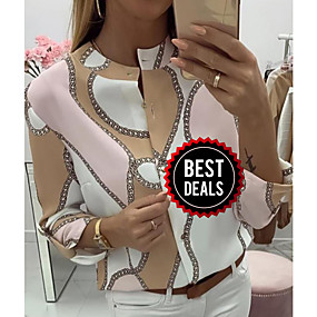baratos Roupa de inverno-Mulheres Blusa Geométrica Rosa