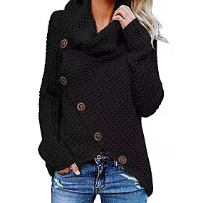 baratos Suéteres de Mulher-Mulheres Sólido Manga Longa Pulôver Camisola Jumper, Gola Alta Preto / Vinho / Verde Tropa S / M / L