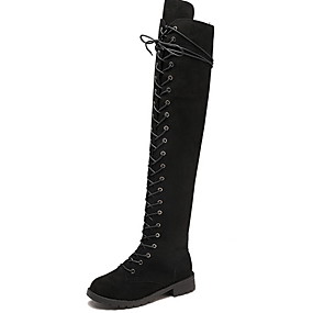 baratos Sapatos Femininos-Mulheres Botas Sem Salto Ponta Redonda Camurça Botas Cano Alto Inverno Preto / Verde / Khaki