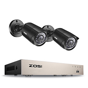abordables Systèmes de Sécurité-zosi h.265 8ch cvbs ahd tvi cvi 4-en-1 dvr système de vidéosurveillance avec 2pcs 1080p caméras de sécurité extérieures, 720p hdmi cctv dvr vidéo étanche vision nocturne kit de surveillance