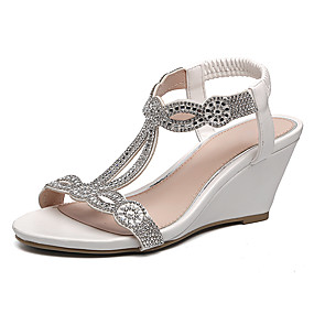 baratos Sapatos Femininos-Mulheres Sandálias Salto Plataforma Dedo Aberto Pedrarias Couro Sintético Doce / Minimalismo Primavera Verão Branco / Festas &amp; Noite
