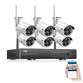 abordables Systèmes de Sécurité-Hiseeu 8ch système de caméra de vidéosurveillance sans fil 6pcs 1080p wifi caméra IP extérieure système de surveillance vidéo de sécurité à domicile étanche nvr kit app visualisation à distance jour n