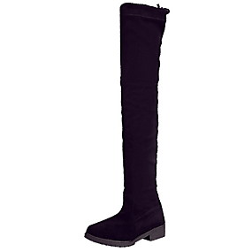 baratos Sapatos Femininos-Mulheres Botas Salto Robusto Ponta Redonda Camurça Botas Cano Alto Inverno Preto