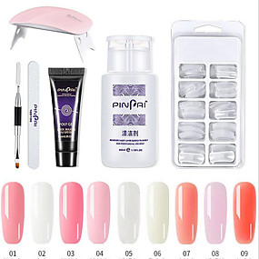 baratos Arte para Unhas-kit de polígono com lâmpada UV uv unhas extensão construtor gel cobertura completa dicas de unhas, escova, lima, cores de gel poligonal gel e líquido kit de construtor de unhas polygel (conjunto de se
