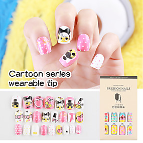 baratos Arte para Unhas-24pcs desgaste dos desenhos animados manicure unha falsa remendo manicure doce adorável