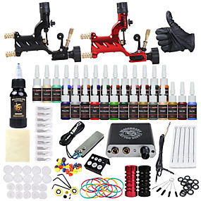 baratos Kits de Tatuagem para Iniciantes-DRAGONHAWK Máquina de tatuagem Conjunto de Principiante - 2 pcs máquinas de tatuagem com 1 x 30 ml / 28 x 5 ml tintas de tatuagem, Nível Profissional, Tudo em um, Fácil de Instalar Liga Fonte de