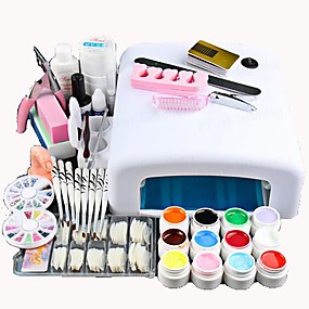 baratos Arte para Unhas-Projetos de unhas 2020 25 pcs kits de acrílico para unhas 12 cores gel uv 36w led uv unha de cordeiro / secador de unhas unha falsa ferramentas básicas de arte de unha para iniciantes