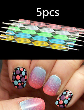 baratos Liquidação de Unhas-bonito beleza do prego que pontilham ferramentas 5pcs 2way marbleizing pontilhando instrumentos de manicure pena pintura da arte do prego