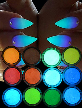 baratos Kits &amp; Conjuntos para Unhas-12 12pcs Glitter Powder Luminoso 12 cores Chique &amp; Moderno Festa Diário Purpurina para