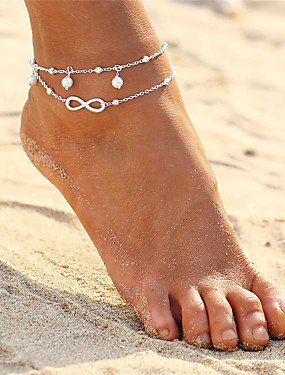 Softmusic Outdoor Holiday Beach Boho Beach Sandal Barefoot Infinity Charm Bead Ankle Bracelet 2 Layers Anklet