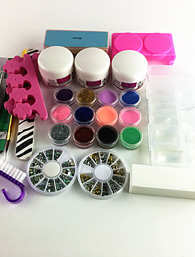 baratos Liquidação de Unhas-27 pcs Pedras preciosas sintéticas Metal ABS Kits de unhas Universal Básico Diário Kit de Acrílico para Unha de Dedo