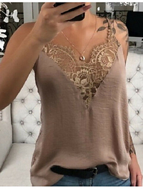 economico Offres Spéciales-Débardeur Femme, Couleur Pleine Dentelle Sexy A Bretelles Noir