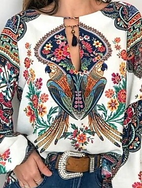 economico Offres Spéciales-Chemise Femme, Géométrique Imprimé Basique Blanche