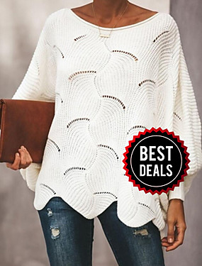 baratos Natal-Mulheres Sólido Manga Longa Manga Alargamento Pulôver Camisola Jumper, Decote em U Primavera / Outono Preto / Branco / Rosa S / M / L