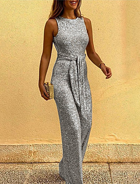 baratos Macacões Femininos-Mulheres Preto Dourado Prata Macacão Pijama Macacão, Sólido S M L