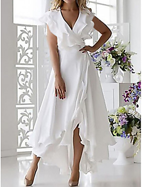 economico Offres Spéciales-Femme 2020 Sexy Midi Trapèze Robe Maxi Couleur Pleine Col en V Printemps été Blanche Rose Claire Bleu S M L Sans Manches